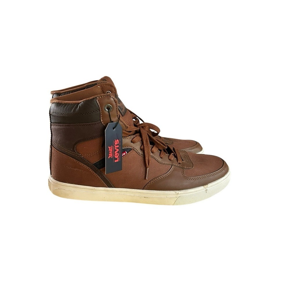 Levi's BB High CZ Lace Up Sneakers Tan Brown Canvas Shoes US Size 13, NWT